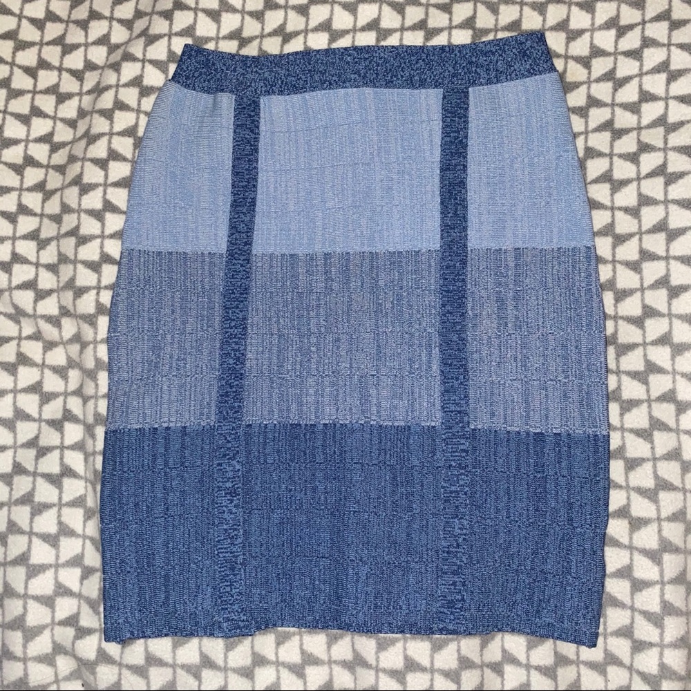 Bebe Faux Denim Bandage Mini Skirt